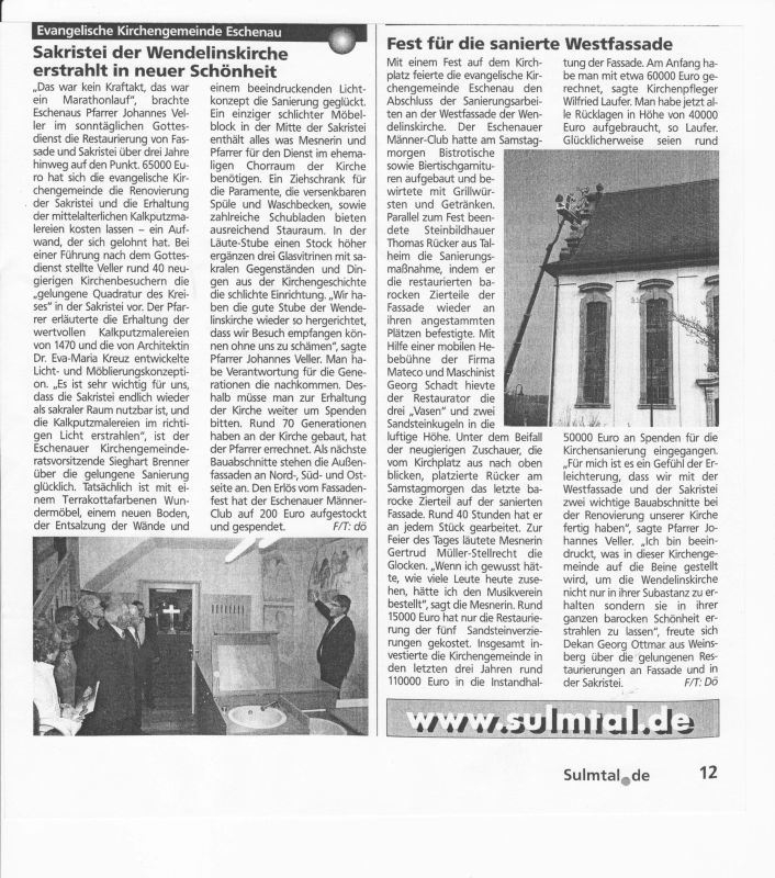 Sakristei der Wendelinuskirche erstrahlt in neuer Schönheit