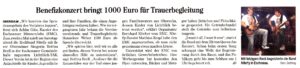Benefizkonzert bringt 1000 Euro für Trauerbegleitung