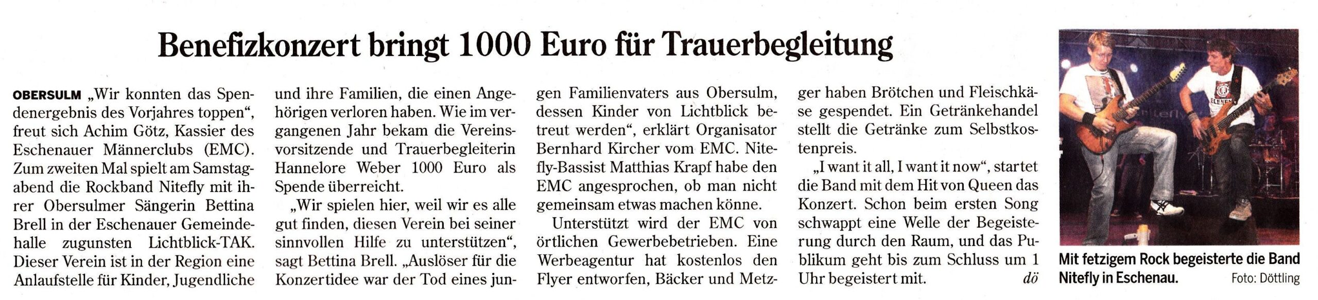 Benefizkonzert bringt 1000 Euro für Trauerbegleitung